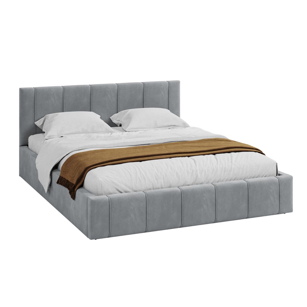 FDM Bett FLORIDA Trinity 120x200 cm Polsterbett mit Lattenrost aus Metall Bettkasten Stauraumbett Samt grau