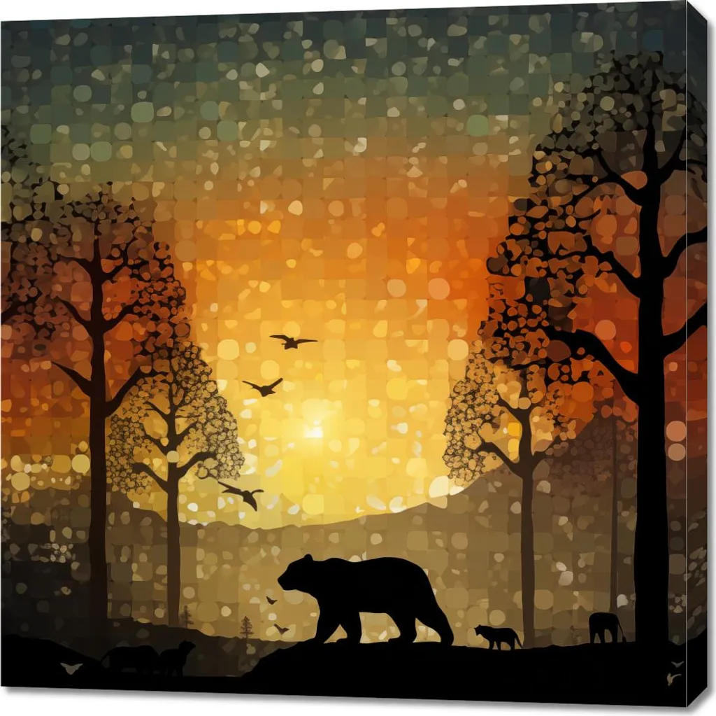 Quadro Quadrato 90x90 cm Foresta al Tramonto - Design Moderno - 1