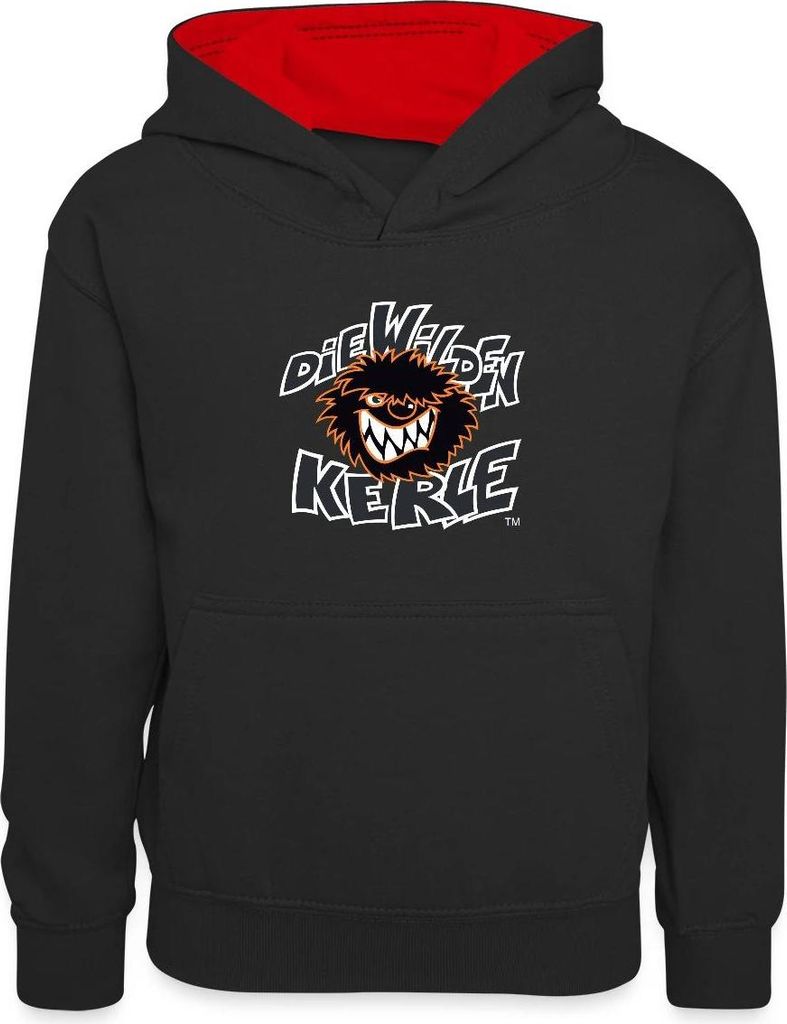 Spreadshirt Die Wilden Kerle Logo Wild Kinder Kontrast-Hoodie, S (5/6 Jahre), Schwarz/Rot