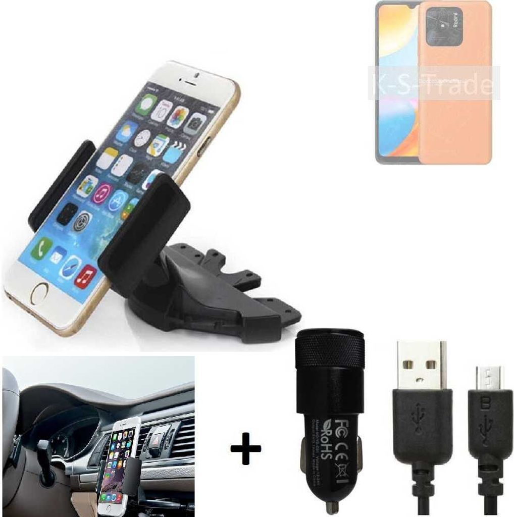 TOP SET K-S-Trade Autohalterung kompatibel mit Xiaomi Redmi 10 Power CD Schlitz Halterung KFZ-Halter Radio Handy Halterung 360° drehbar DVD-Schacht