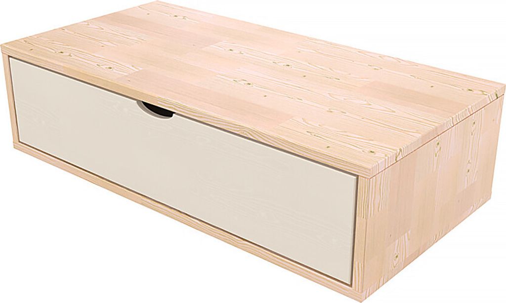Aufbewahrungswürfel Holz 100x50 cm + Schublade - Naturlack/Weiß