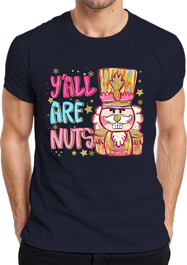 Y'all Are Nuts Nutcracker Christmas southern glitter pink gift Herren T-Shirt, Navy, L