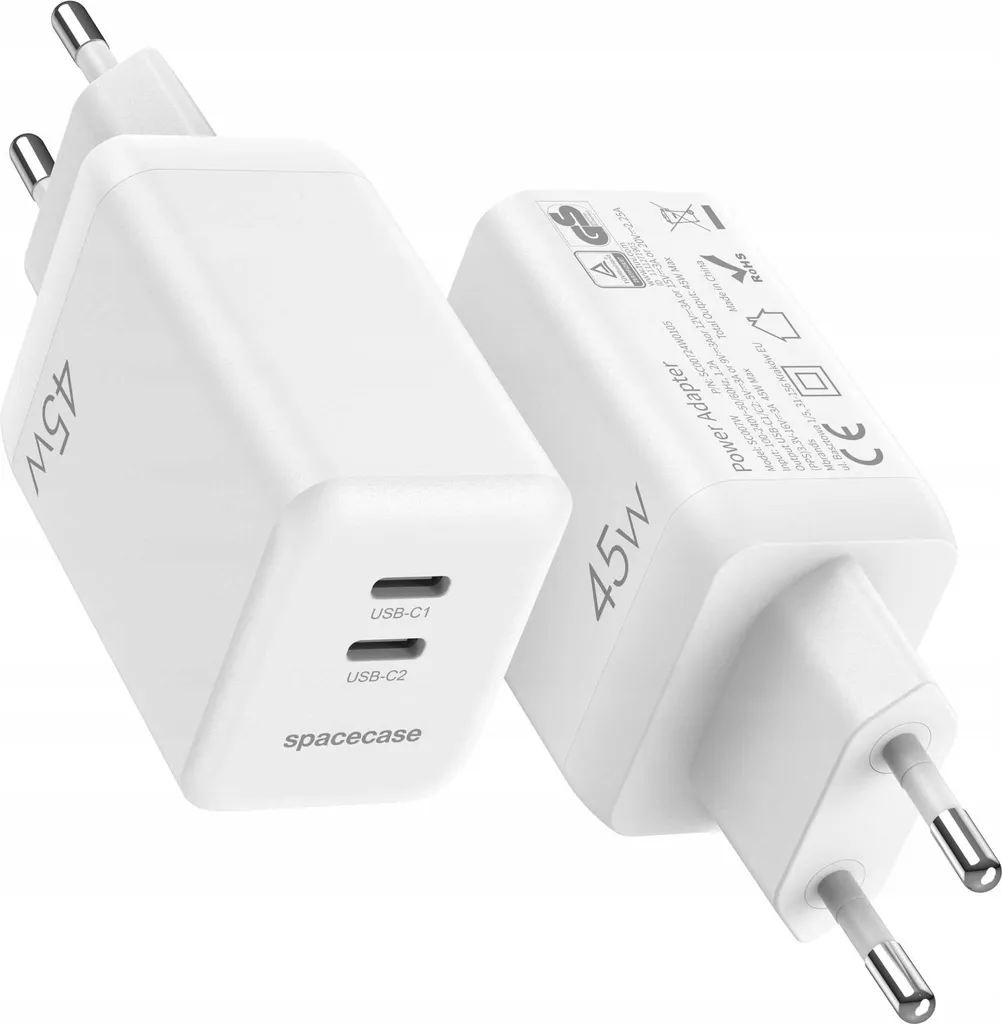 Chargeur USB-C 45W GaN SPACECASE SC007W Blanc - Pack de 2 Unités - 5