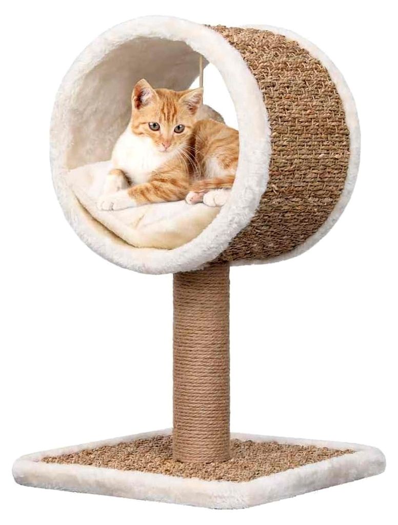 Katzenkratzbaum mit Tunnel und Spielzeug 56 cm aus Seegras