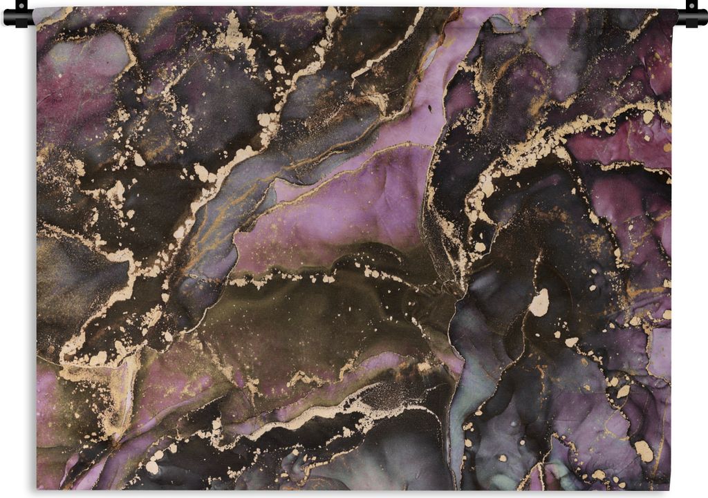 MuchoWow Wandteppich Wandbehang Marmor - Gold - Stein - Abstrakt 120x90 cm Tapisserie Dekoration Wandtuch - Wohnen - Aufhänger für die Wand
