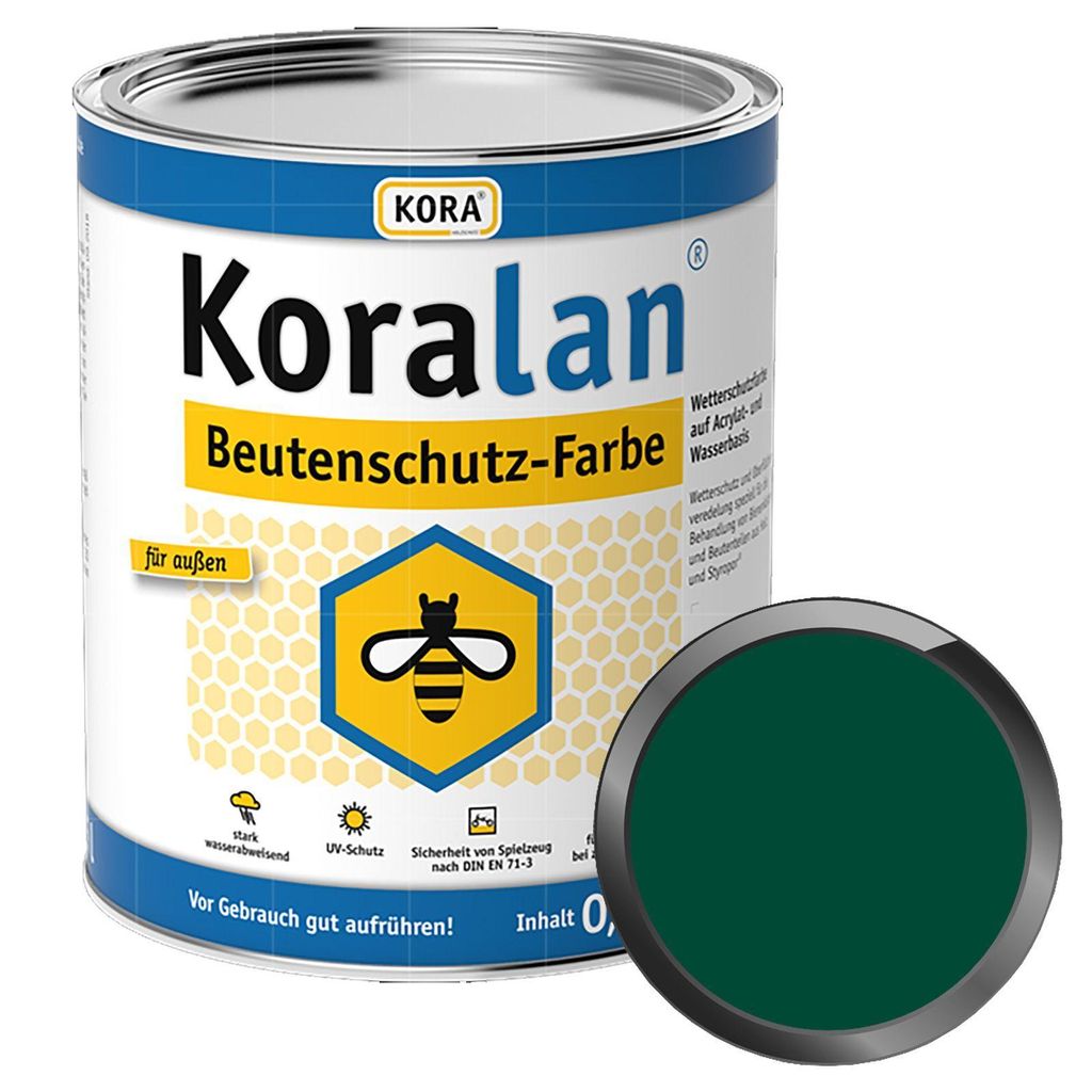 KORA Koralan Beutenschutz-Farbe 0.75 Liter (GRÜN) Wetterschutzfarbe für Bienenkästen