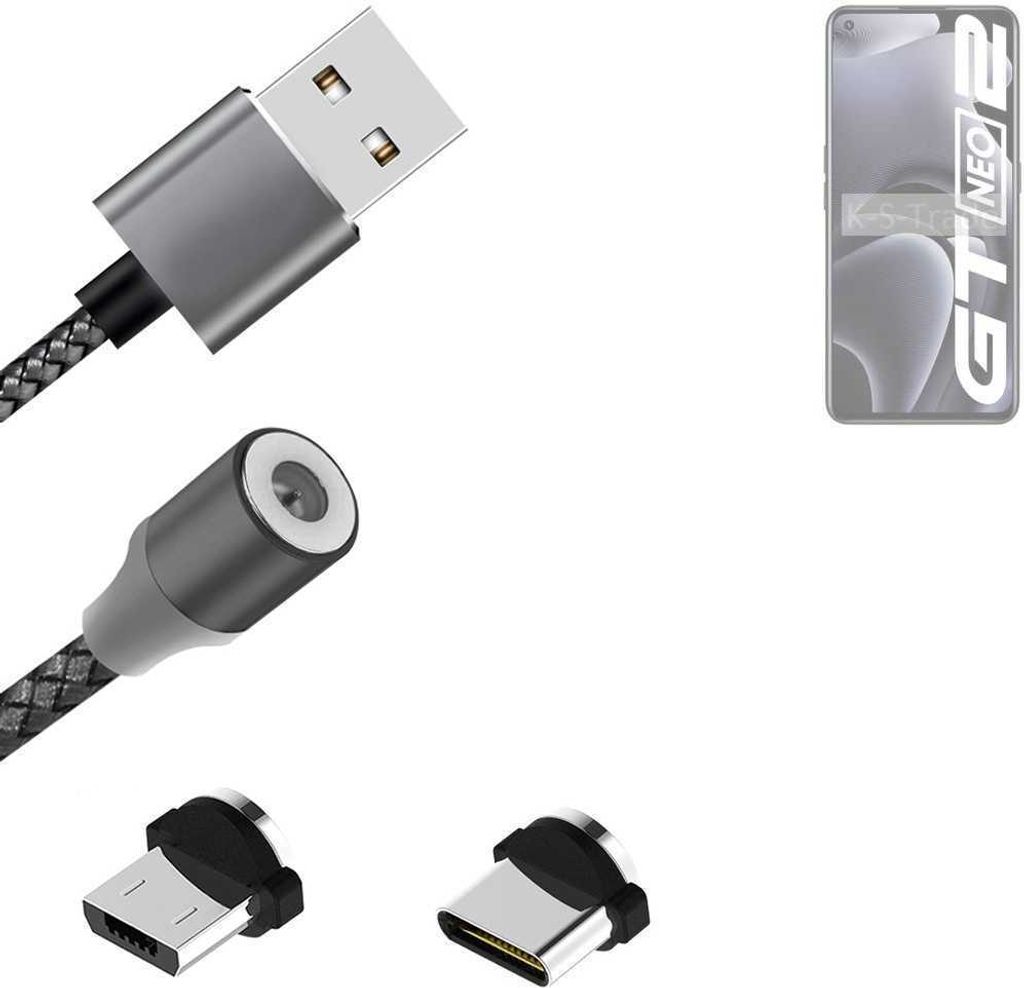 K-S-Trade Hochwertiges Magnet-Lade-kabel Sync-Kabel Daten-Kabel für Realme Gt Neo 2 mit USB-Typ-C-Anschluss und Micro-USB-Anschluss 2A bis zu 480mbps