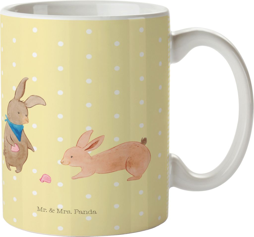 Mr. & Mrs. Panda Kunststoffbecher Hasen Muschel - Gelb Pastell - Geschenk, Ferien, Schulkind Tasse, Camping, Kindertasse, Plastikbecher, Mehrwegbec...