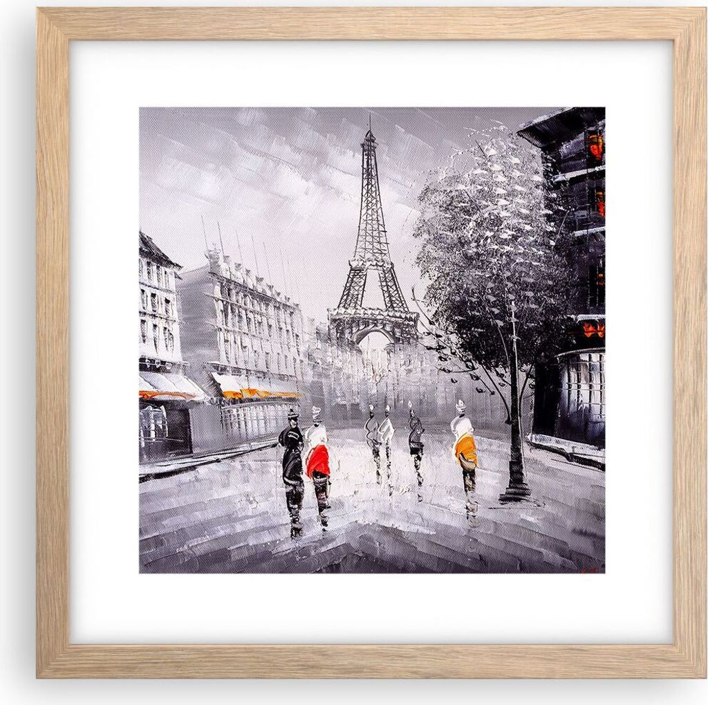 Gerahmtes Poster - Rahmen in heller Eiche - Architektur Paris Eiffle Frankreich - 30x30 cm - Wand Bild - Wanddeko - Wandbilder - Wandposter - Bilde...