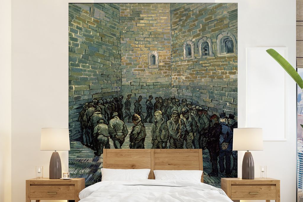 MuchoWow Fototapete für Wohnzimmer oder Schlafzimmer Wandtapete Vinyl Motivtapete Übung für Gefangene - Vincent van Gogh - 180x220 cm - Tapezi...