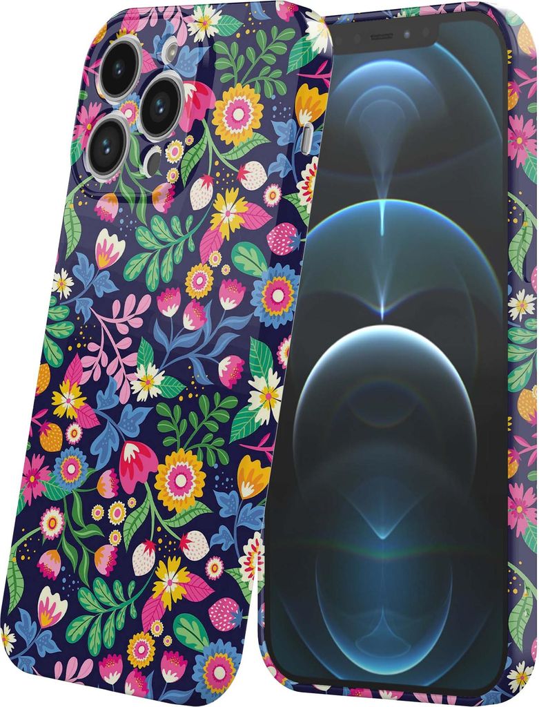 Smartphonica Handytasche passend für iPhone 12 Pro mit farbigem Blumenaufdruck - Flexible Softcase TPU - Backcover Case Farbiges Blumen Design