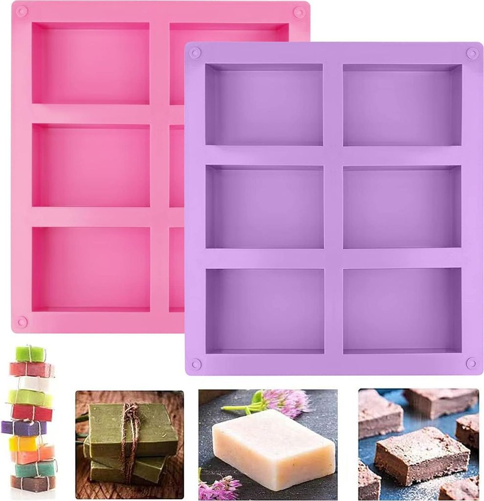 DONQL 2 Stück Seifenformen aus Silikon, Rechteckige Silikon-Seifenformen, 6-Fach, Handgemachte Seifenformen, Silikonform für DIY Seifenherstellun...
