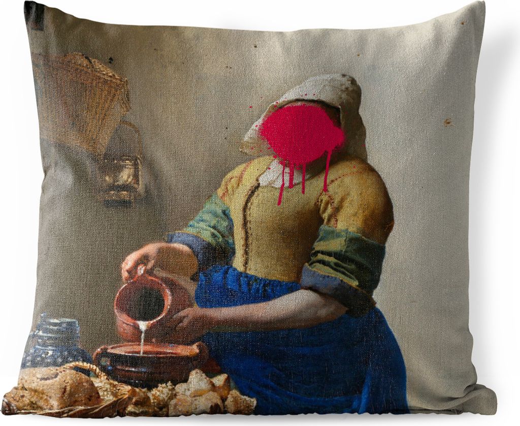 MuchoWow Outdoor Kissen - Das Milchmädchen - Vermeer - Kunst - 60x60 cm - Wetterfest - Lounge Kissen - Dekoration - Schlaf Kissen