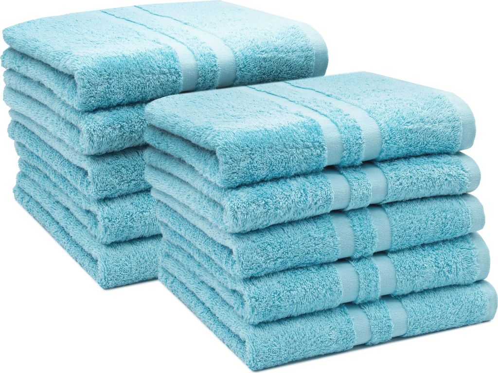10er Set Handtücher, 50x100 cm, 100% Baumwolle, blau Produktbild 