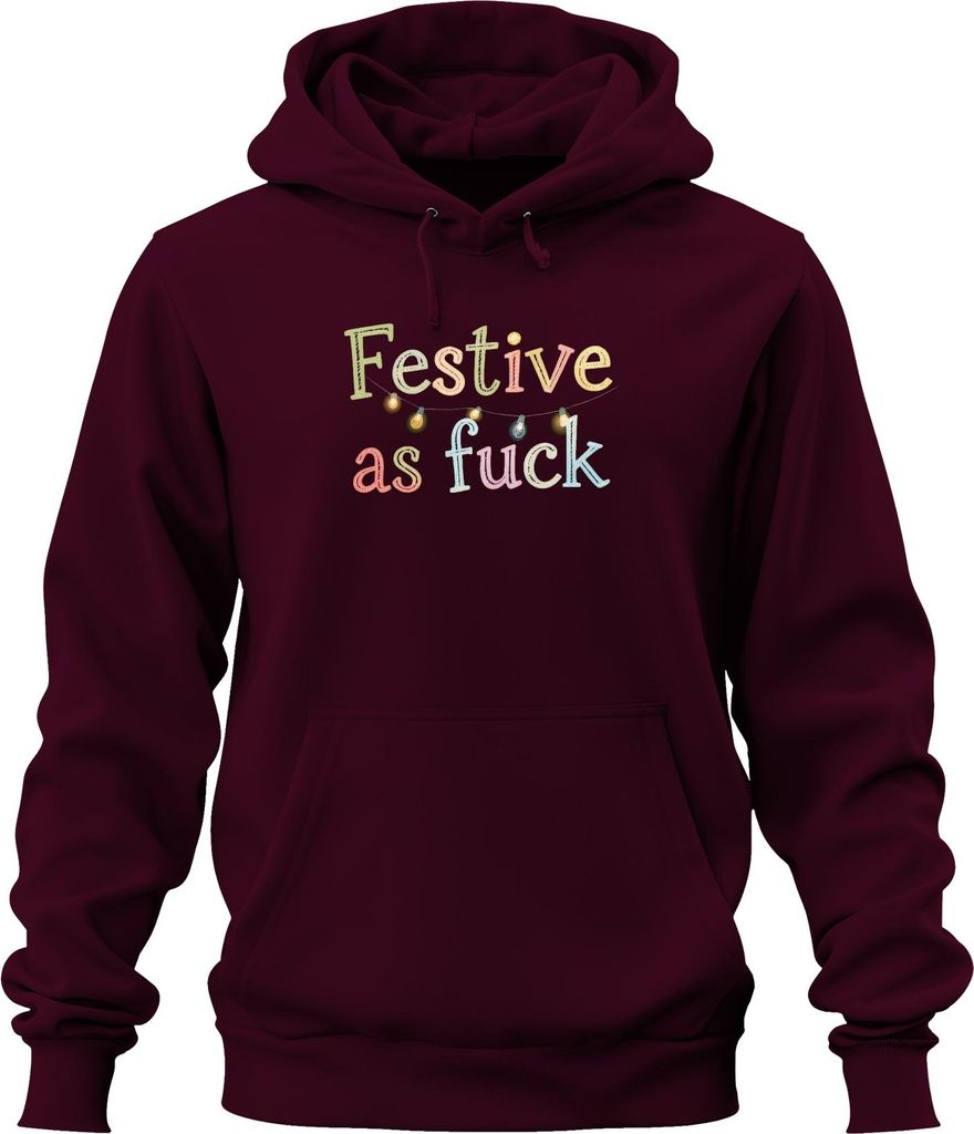 Festive as fuck weihnachten lustig frech lichterkette xmas party Uni Hoodie Kapuzenpullover, Burgundy, 3XL