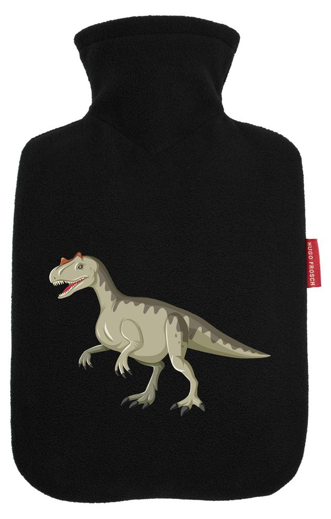 Huuraa Wärmflasche Allosaurus Dinosaurier 1,8 Liter Black Classic Veloursbezug Bettflasche Geschenkidee