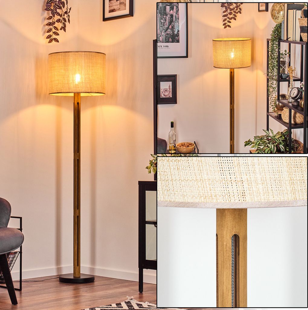 Reggio Stehlampe aus Holz/Metall und Schirm aus Papiergeflecht