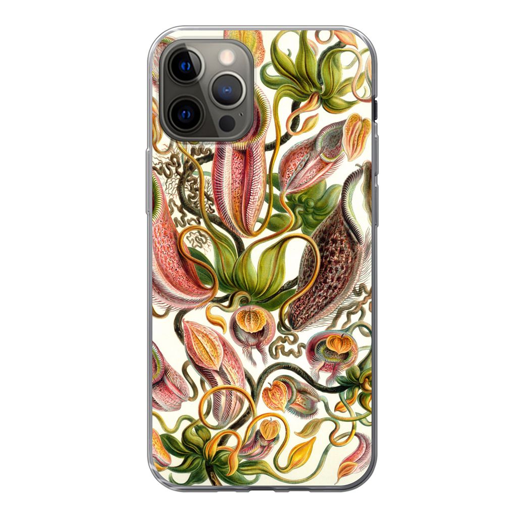 MuchoWow Handyhülle Schutzhülle Hülle für iPhone 13 Pro Nepenthaceae - Künstliche Blumen Silikon Softcase Handy Hülle - Handy-Tasche