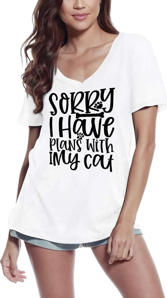 Damen Grafik T-Shirt V-Ausschnitt Tut mir leid ich habe Pläne mit meiner Katze – Sorry I Have Plans With My Cat – Öko-Verantwortlich Vintage ...
