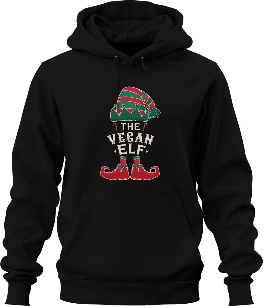 Vegan Elf Veganer - Weihnachten Weihnachtsgeschenk Christmas Uni Hoodie Kapuzenpullover, Schwarz, S