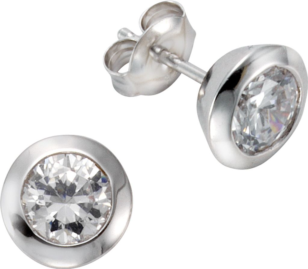 F Ohrstecker 925/- Sterling Silber 0,9cm weiß Zirkonia weiß Produktbild 