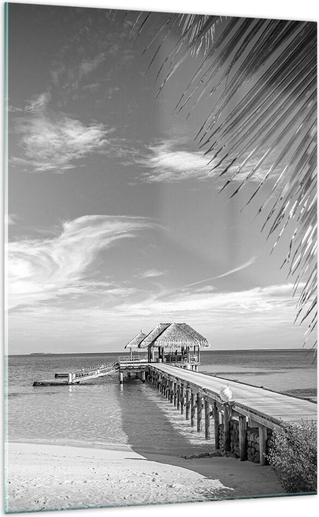 Bilder auf glas - Einteilig - Himmlisch Strand Monochrom - 70x100cm - Glasbilder - Wandbilder - Bilder - Wanddekoration aus Glas - Glas Bilder - Wa...