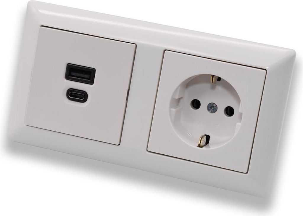 EBROM USB-C und USB-A Unterputz Steckdose/Lader, 45+15 Watt Leistung – Schnellladefunktion für Wearables, Smartphones Tablets + Jung Steckdose m...