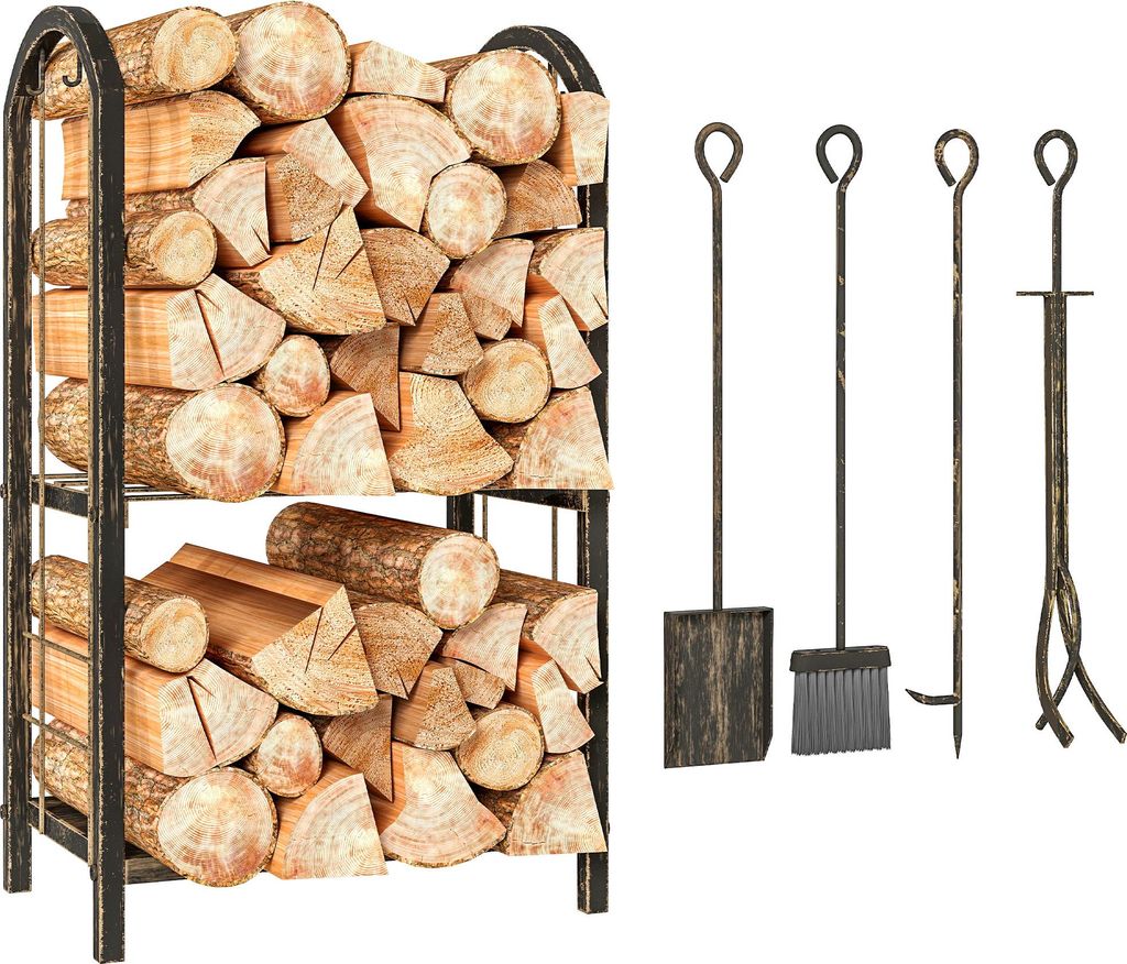 Outsunny Kaminholzregal für innen 43 x 30 x 74cm 2 Ebenen Brennholzregal Metall