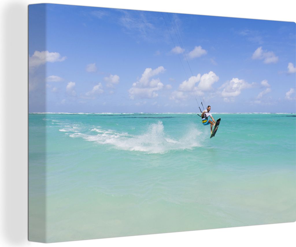 OneMillionCanvasses - Leinwandbilder - 140x90 cm, Kite-surfender Mann auf klarem Wasser, Wandbilder Kunstdruck Wanddekoration