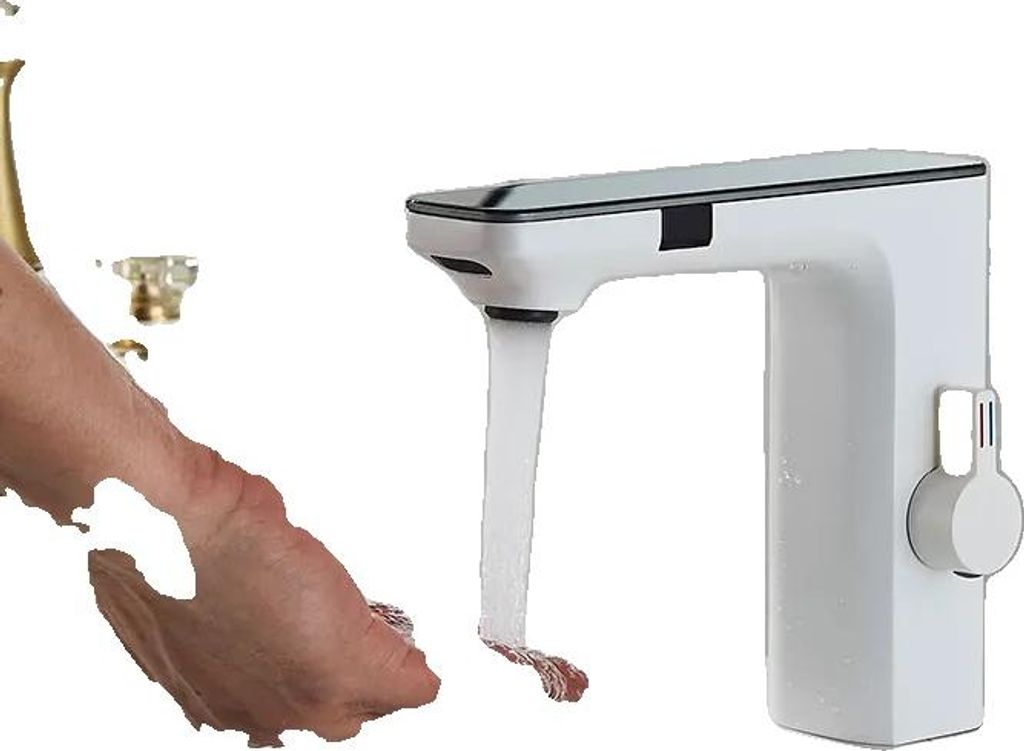 Waschtischarmatur, berührungsloser Sensor, digitale Temperaturanzeige, Weiß