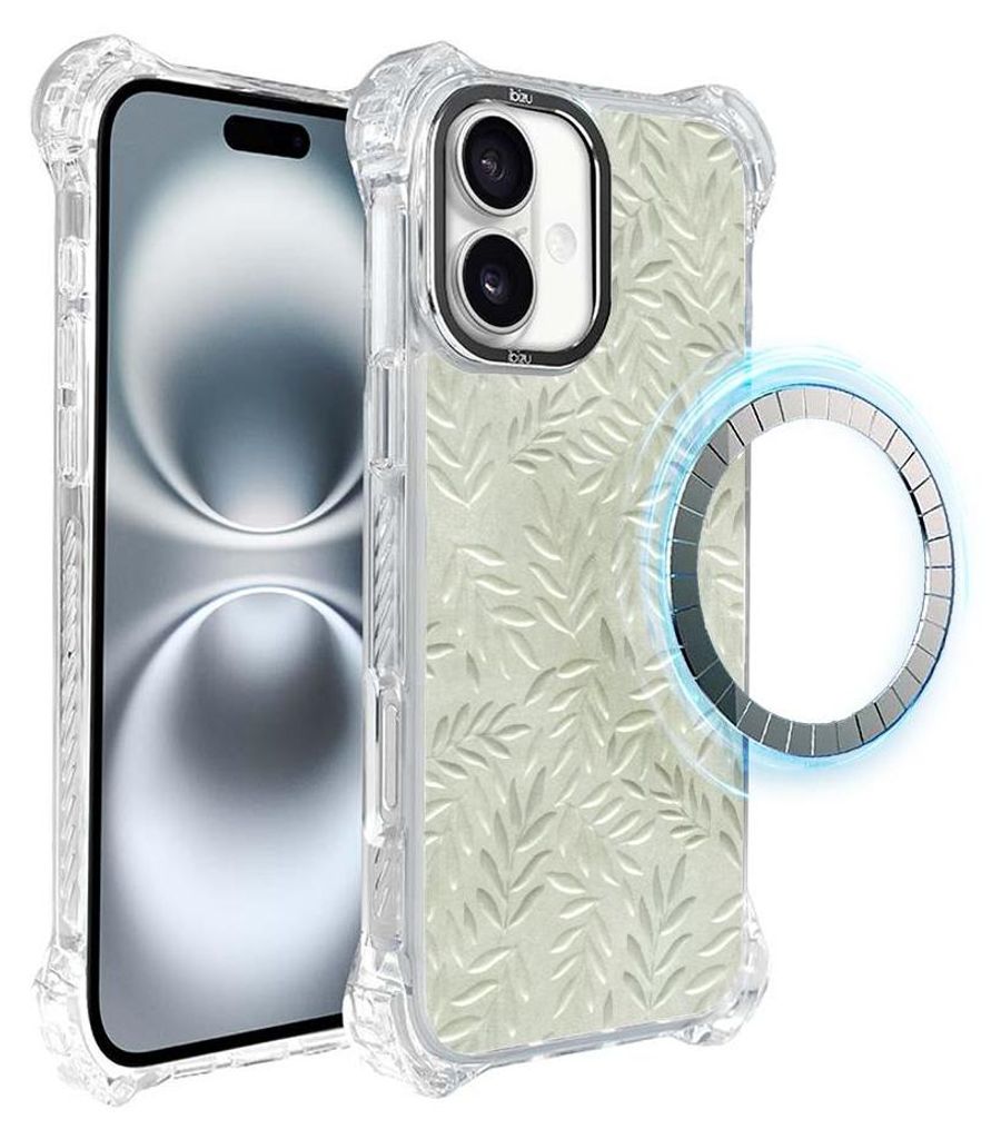 Schutzhülle für das iPhone 16 Plus, MagSafe-kompatibel, verstärkte Ecken, transparente Seiten, Olivenblätter