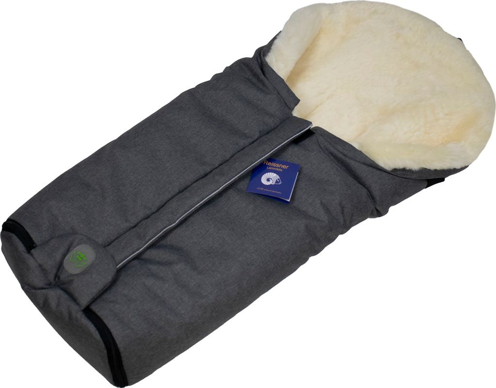 Lammfell Fußsack ESKIMO für Kinderwagen und Buggy Grau Vollfell