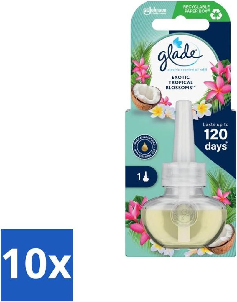 Glade - Elektrisches Öl-Nachfüllset - Exotische Tropenblüten - Ohne Halter - Vorteilspack - 10 Stücke