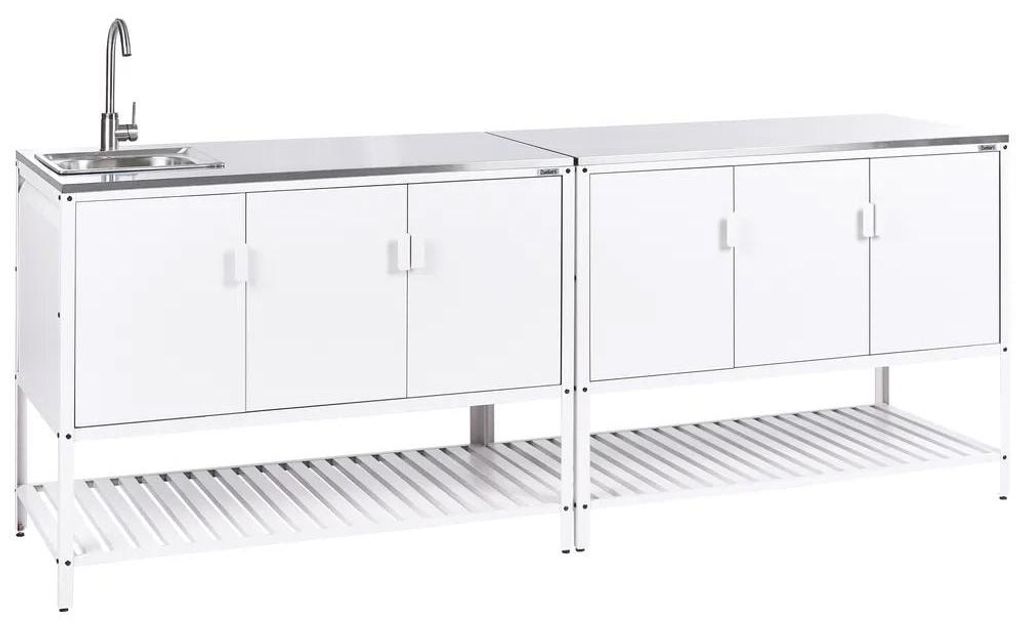 BELIANI Outdoor-Küche 2er Set Weiß Stahl mit Spüle Edelstahlplatte Modern Gartenküche Outdoor-Küchenmöbel Kücheninsel für Garten Draußen