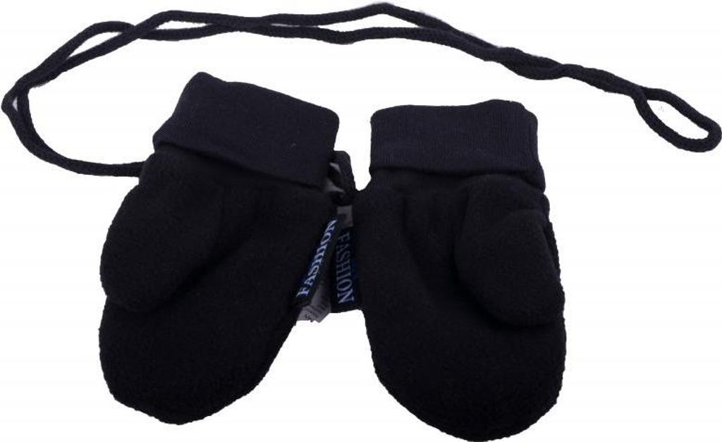 P&T Baby-Fäustlinge mit Seil - Microfleece - Schwarz - 0-1 Jahre