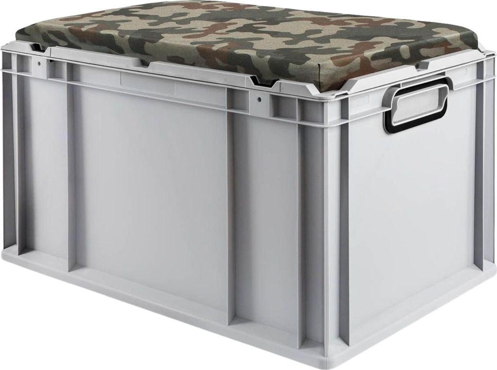 Eurobox NextGen Seat Box Camouflage | HxBxT 36,5x40x60cm | 65 Liter | Griffe geschlossen | Grau | Eurobehälter, Sitzbox, Transportbox, Transportbe...
