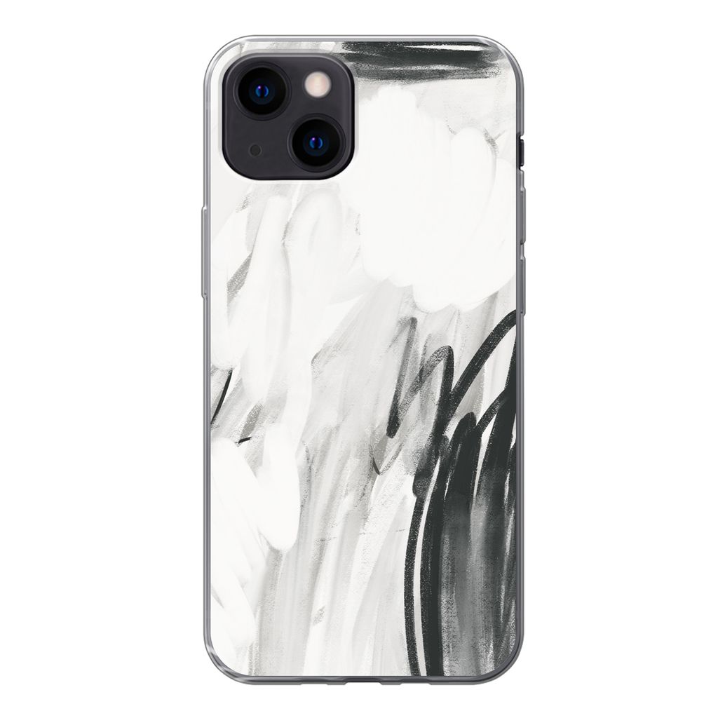 MuchoWow Handyhülle Schutzhülle Hülle für iPhone 13 mini Kunst - Schwarz - Weiß - Abstrakt Silikon Softcase Handy Hülle - Softcase