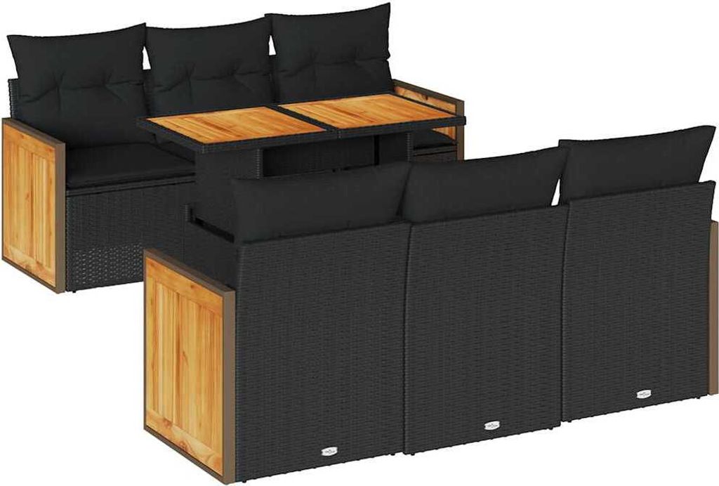 "WINTER SALE" 7-tlg. Garten-Sofagarnitur/Garten-Essgruppe - Lounge-Set - Balkonmöbel Set - mit Kissen Schwarz Poly Rattan - Gartenmöbelset NEU257...