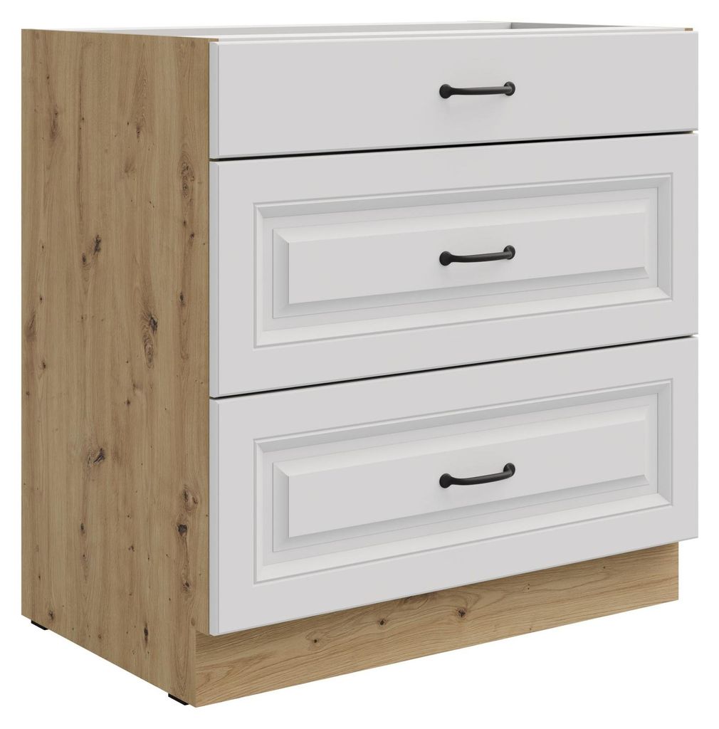 Küchen Unterschrank 80 cm Stilo Weiß + Eiche Artisan Produktbild 