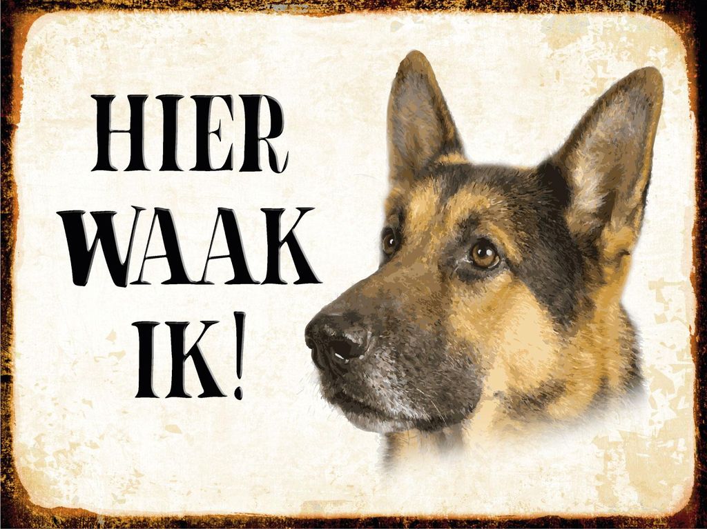 vianmo Holzschild 20x30 cm holländisch Hier Waak ik Schäferhund