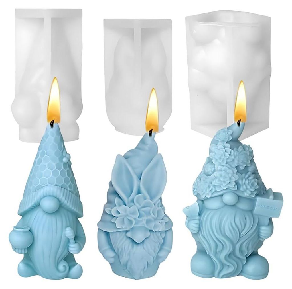 Silikon-Gnomformen, 3-teilig, 3D, zur Herstellung eigener Aromatherapie-Kerzen