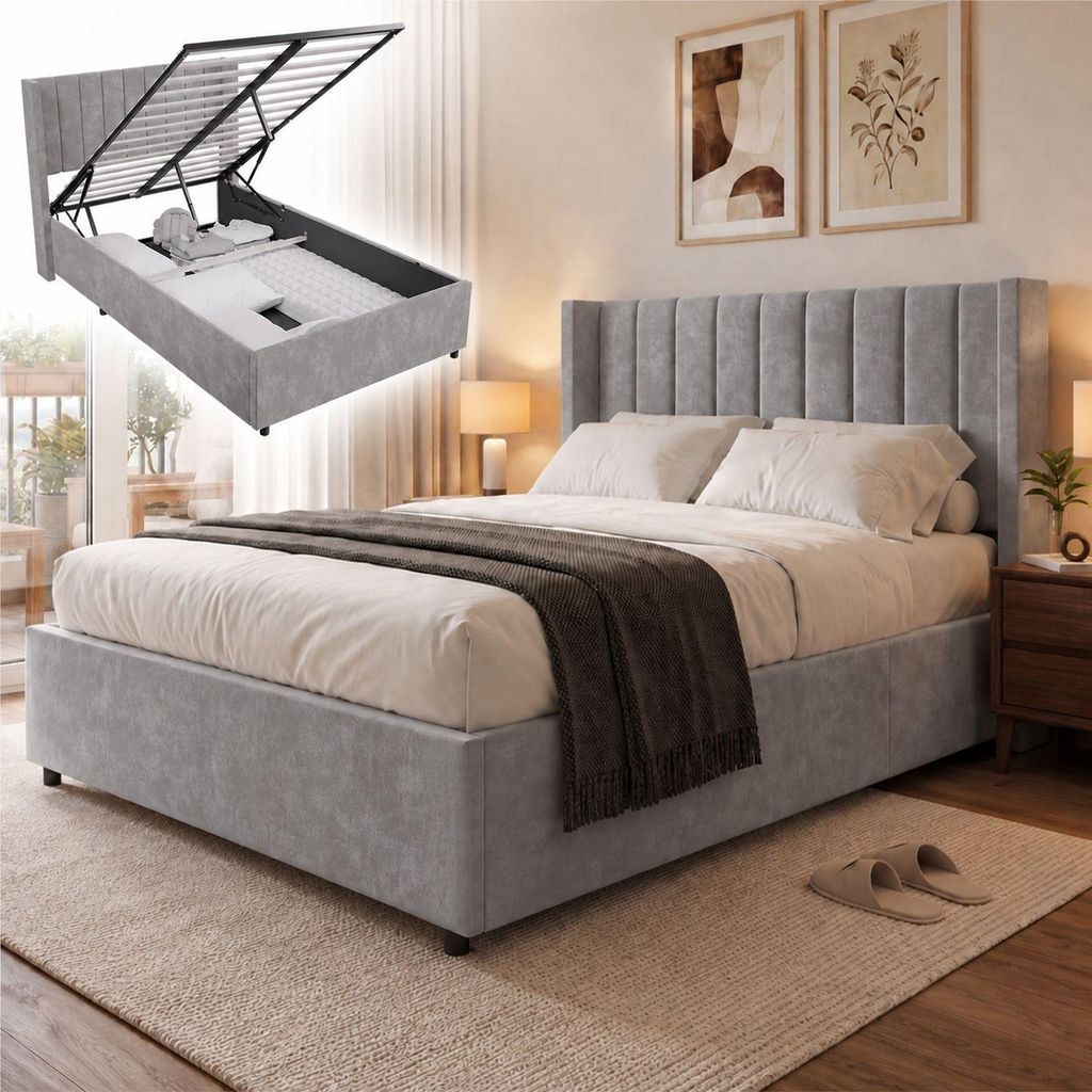 Juskys Polsterbett Savona 120x200 cm - Bett mit Stauraum, Produktbild 