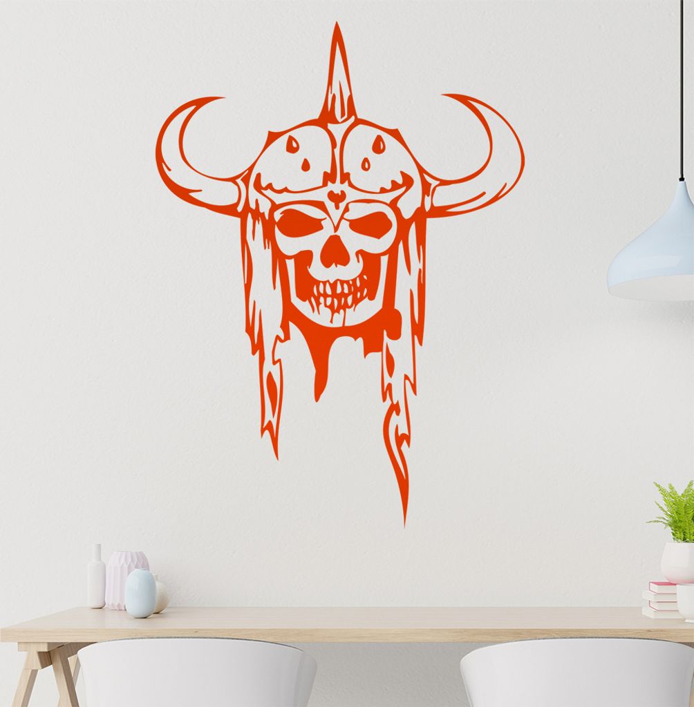 Krieger Schädel Wandtattoo in 6 Größen - Wandaufkleber Wall Sticker - Dekoration, Küche, Wohnzimmer, Schlafzimmer, Badezimmer