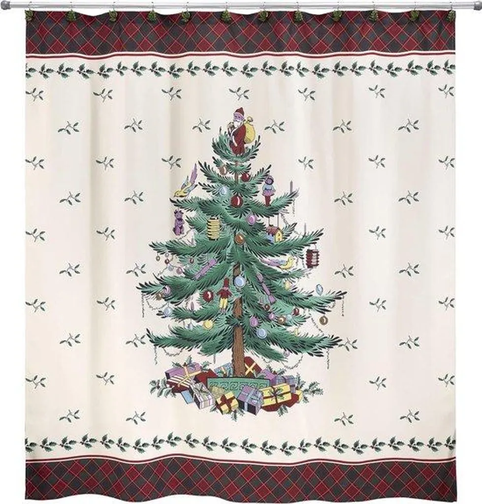 Rideau de douche déco Sapin de Noël Tartan pour ambiance de fêtes