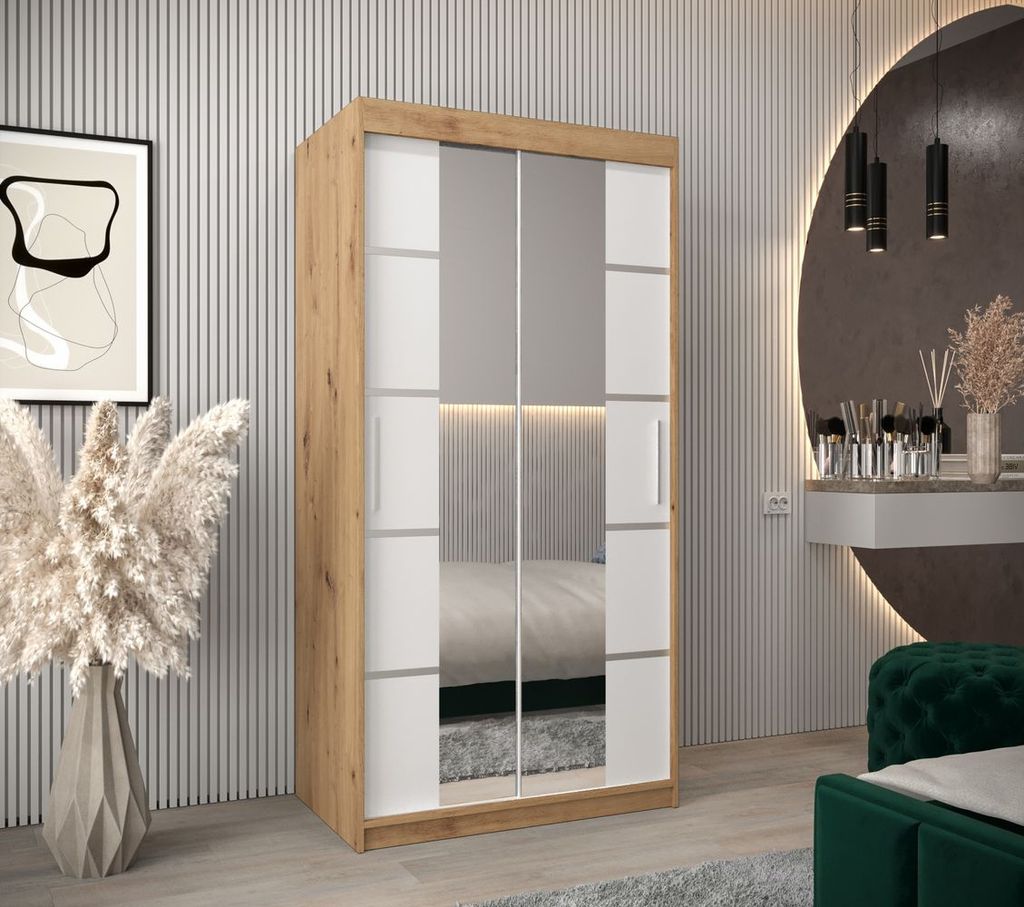 Schrank mit Spiegeln VIVIEN – Breite 100 cm, Eiche Artisan Produktbild 