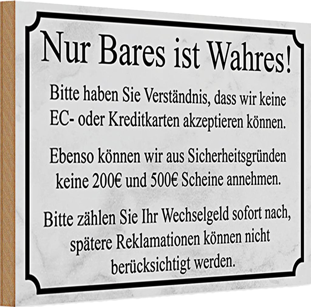 Holzschild kein Kreditkarten 30x20cm Nur Bares ist Wahres
