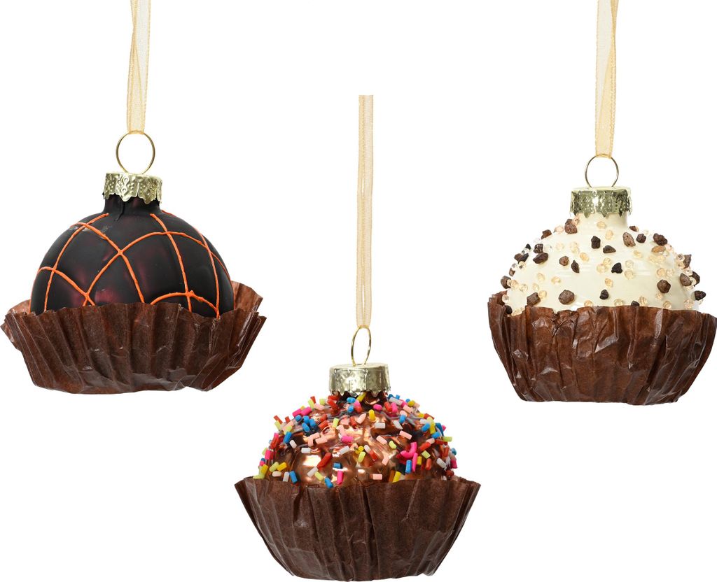 Christbaumschmuck Glas 5cm Schoko Praline Figur 1 Stück sort. Braun