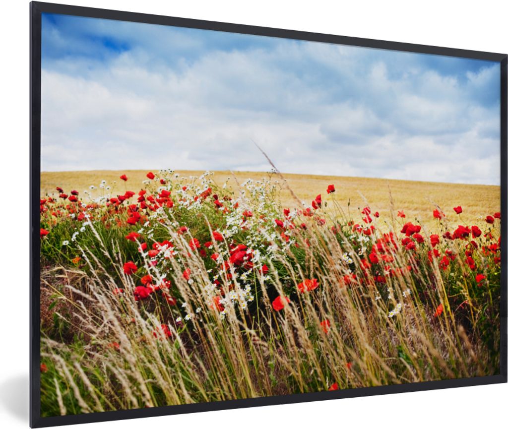 MuchoWow MuchoWow Gerahmtes Poster Wolken - Blumen - Rot 60x40 cm - Poster mit zchwarzem Bilderrahmen - Printing - Wanddeko Schlafzimmer