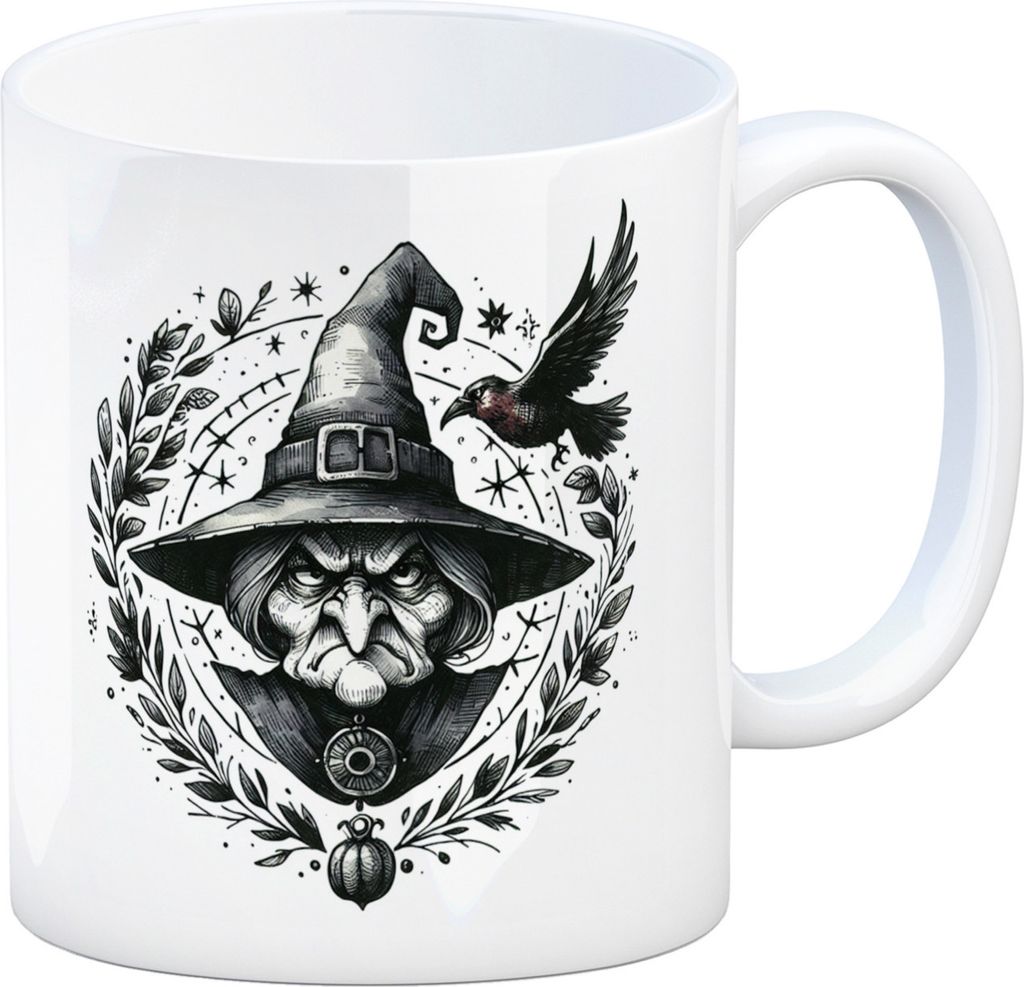 Hexe mit einem Raben Kaffeebecher Produktbild 
