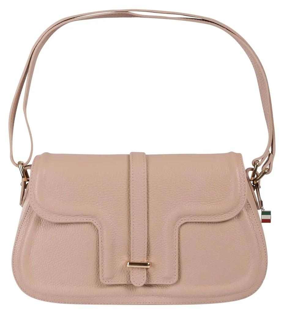 Sac à bandoulière en cuir véritable rose poudré modèle Florence